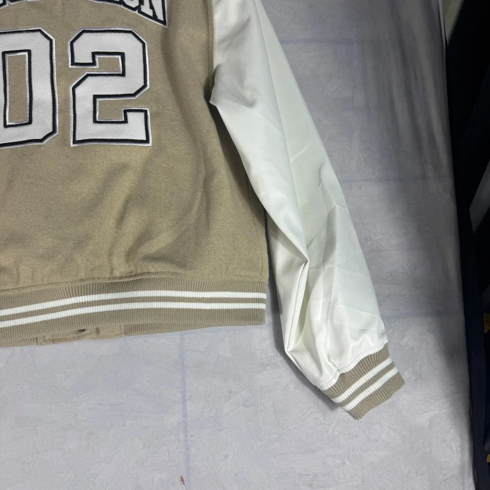 NWT True Religion Mens True Varsity Jacket Beige White Minimal Streetwear‎ XL